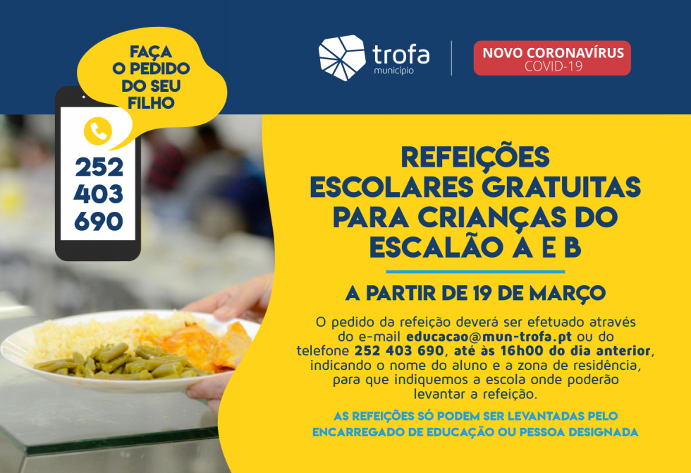 REFEIÇÕES ESCOLARES GRATUITAS PARA CRIANÇAS ESCALÃO A E B A PARTIR DE 19 DE MARÇO 