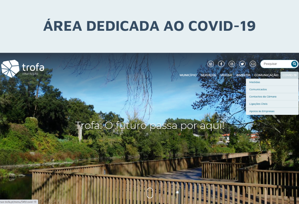SITE DA CÂMARA MUNICIPAL DA TROFA COM ÁREA DEDICADA À COVID-19