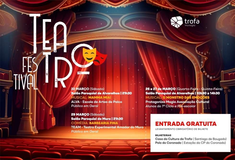 FESTIVAL DE TEATRO DA TROFA ARRANCA EM MARÇO COM PEÇAS PARA TODAS AS IDADES 